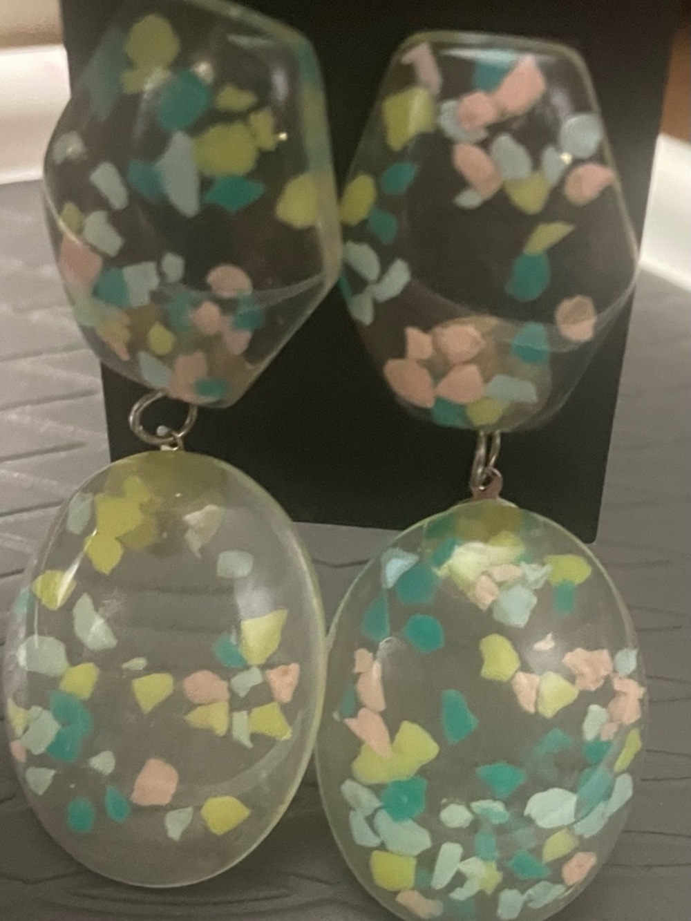 Confetti Drop Earrings in Pastel Mint, Yellow, Peach, and White